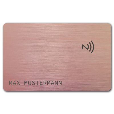NFC-Visitenkarte mit Namensgravur (gebürsteter Edelstahl in Brushed Rosé)