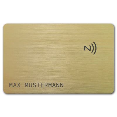 NFC-Visitenkarte mit Namensgravur (gebürsteter Edelstahl in Brushed Gold)