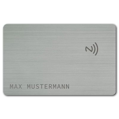 NFC-Visitenkarte mit Namensgravur (gebürsteter Edelstahl in Brushed Silver)