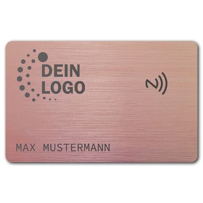NFC-Visitenkarte mit Logo- und Namensgravur (gebürsteter Edelstahl in Brushed Rosé)