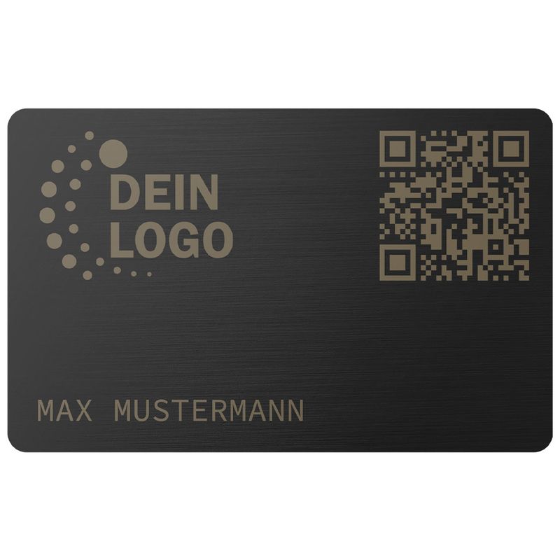 QR-Visitenkarte mit Logo- und Namensgravur (gebürsteter Edelstahl in Pure Black)