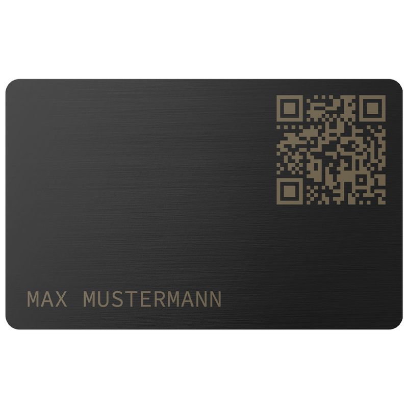QR-Visitenkarte mit Namensgravur (gebürsteter Edelstahl in Pure Black)