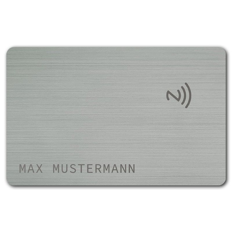 Smarte NFC-Visitenkarte mit Namensgravur (gebürsteter Edelstahl in Brushed Silver)