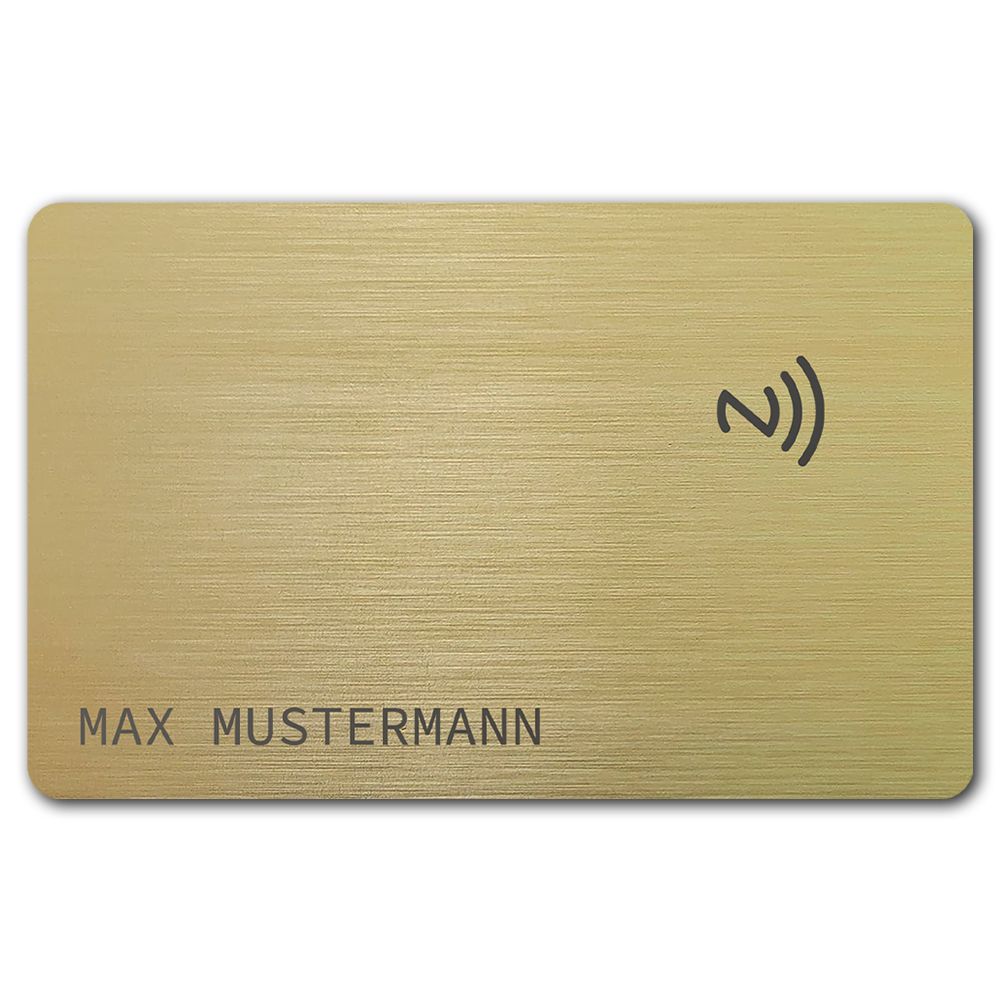 Smarte NFC-Visitenkarte mit Namensgravur (gebürsteter Edelstahl in Brushed Gold)