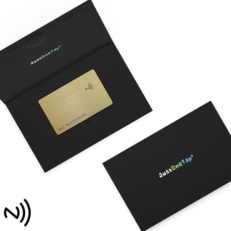 Smarte NFC-Visitenkarte mit Namensgravur (gebürsteter Edelstahl in Brushed Gold)