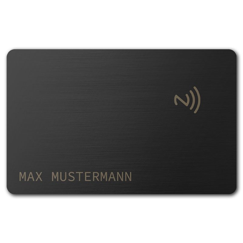 Smarte NFC-Visitenkarte mit Namensgravur (gebürsteter Edelstahl in Pure Black)