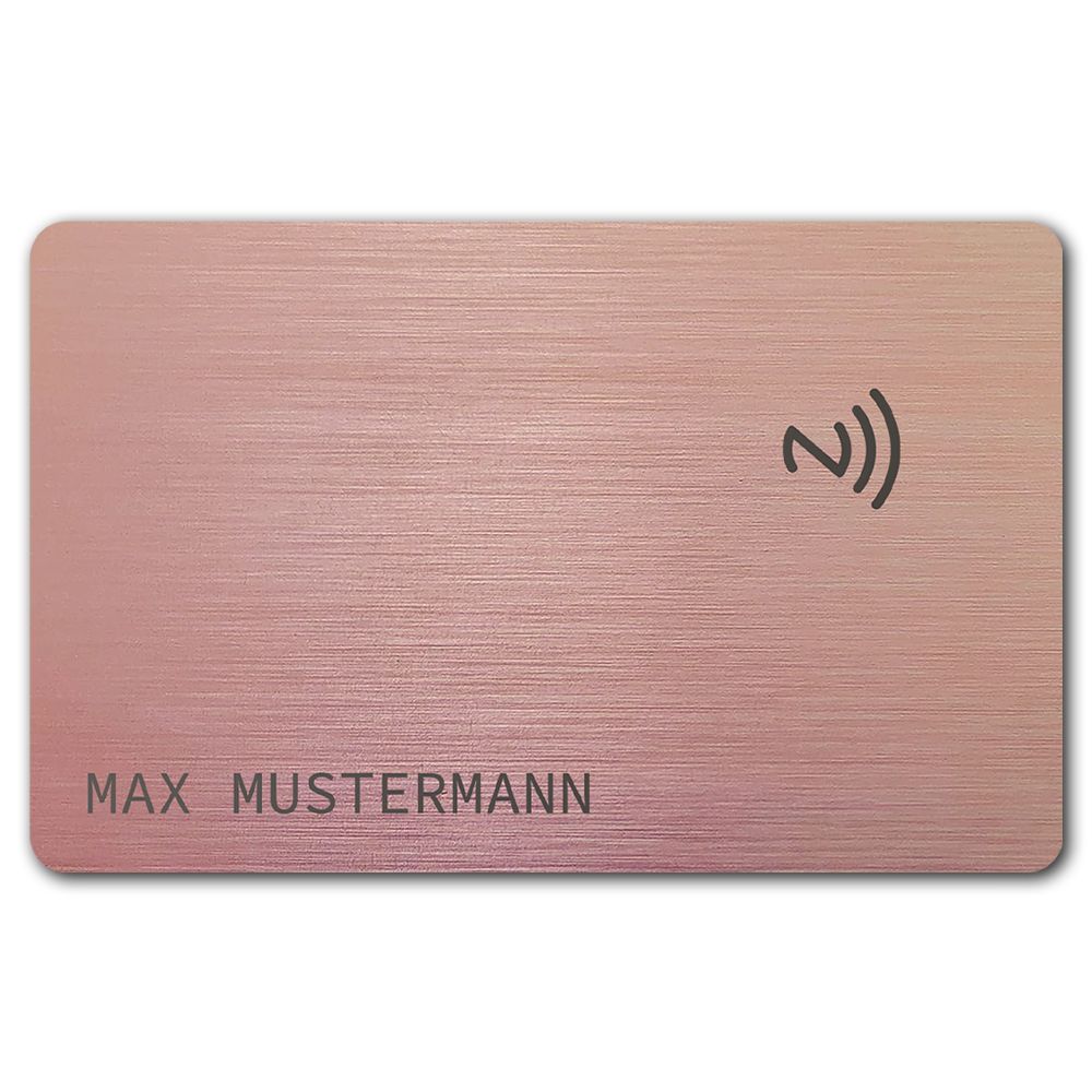 Smarte NFC-Visitenkarte mit Namensgravur (gebürsteter Edelstahl in Brushed Rosé)