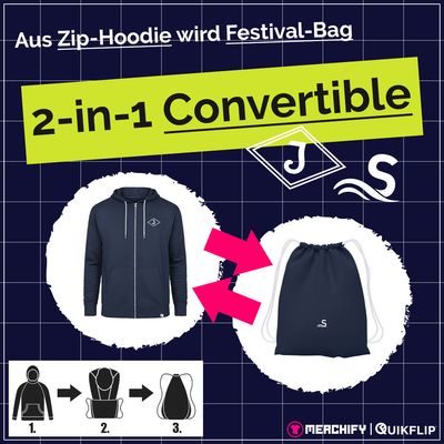 Reederei Jaegers Zip-Hoodie, verwandelbar in Festival-Bag (Unisex) | by Quikflip©