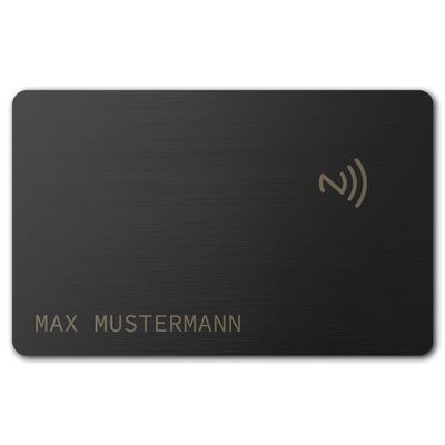 NFC-Visitenkarte mit Namensgravur (gebürsteter Edelstahl in Pure Black)