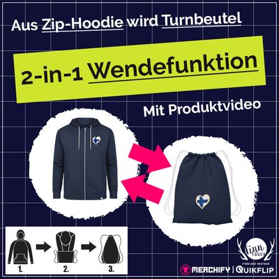 Finnland Zip-Hoodie, verwandelbar in Turnbeutel (Unisex) | by Quikflip© Finnland Zip-Hoodie, verwandelbar in Turnbeutel (Unisex) | by Quikflip©