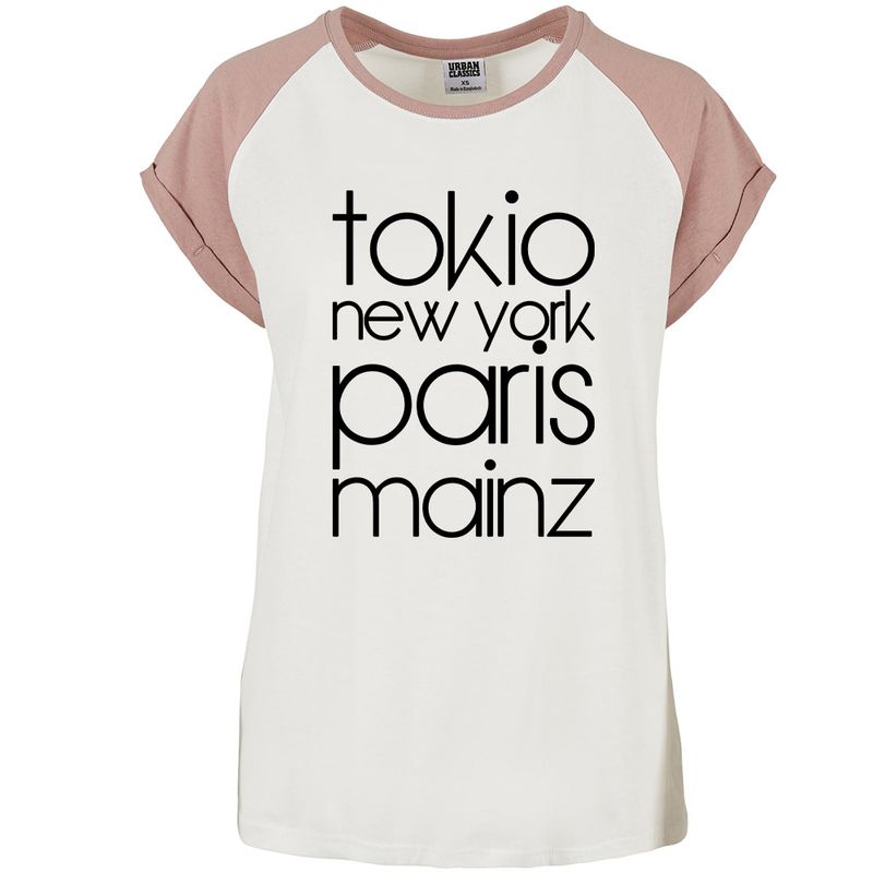 "Tokio, New York, Paris, Mainz" Contrast T-Shirt by Urban Classics (Damen)