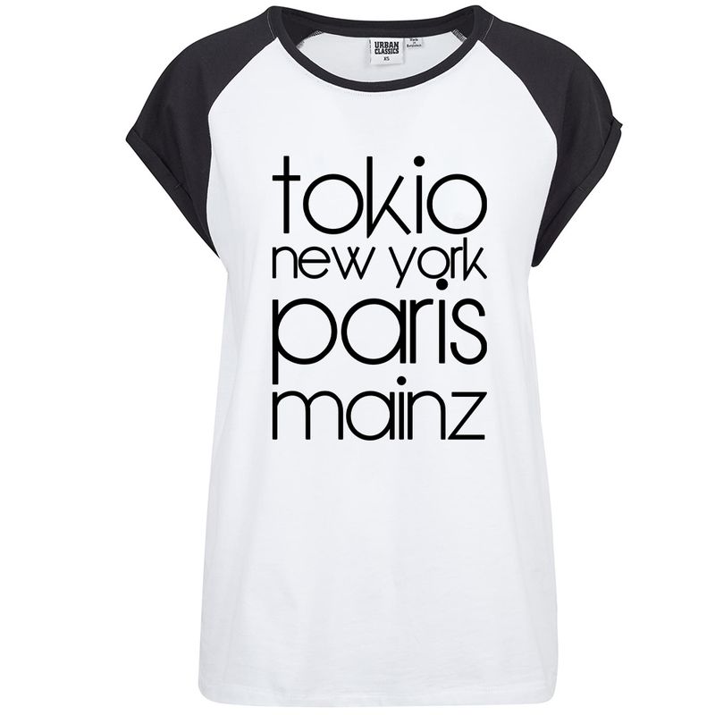"Tokio, New York, Paris, Mainz" Contrast T-Shirt by Urban Classics (Damen)