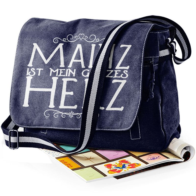 "Mainz ist mein ganzes Herz" Premium Messengertasche im Vintagelook