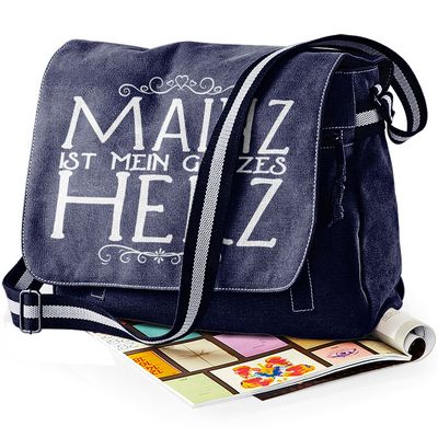 "Mainz ist mein ganzes Herz" Premium Messengertasche im Vintagelook