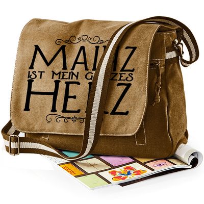 "Mainz ist mein ganzes Herz" Premium Messengertasche im Vintagelook