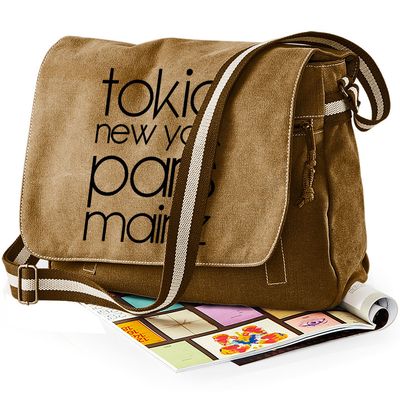 "Tokio, New York, Paris, Mainz" Premium Messengertasche im Vintagelook