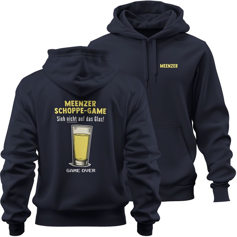 "Meenzer Schoppe-Game - Sieh nicht auf das Glas!" Premium-Hoodie (Druck vorne: Meenzer)