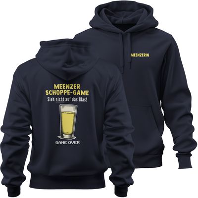 "Meenzer Schoppe-Game - Sieh nicht auf das Glas!" Premium-Hoodie (Druck vorne: Meenzerin)