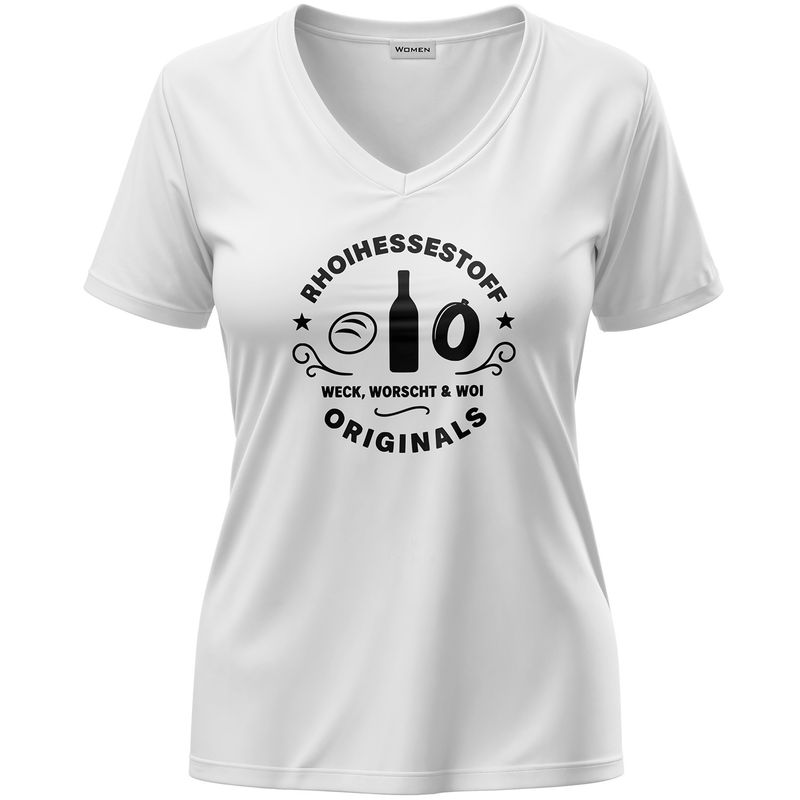 "Rhoihessestoff - Weck, Worscht & Woi" T-Shirt (Damen)