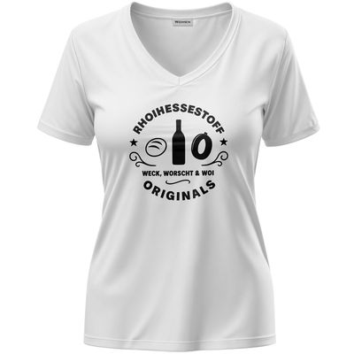 "Rhoihessestoff - Weck, Worscht & Woi" T-Shirt (Damen)