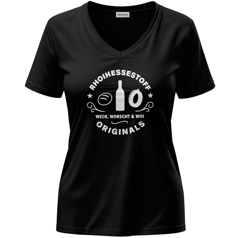 "Rhoihessestoff - Weck, Worscht & Woi" T-Shirt (Damen)