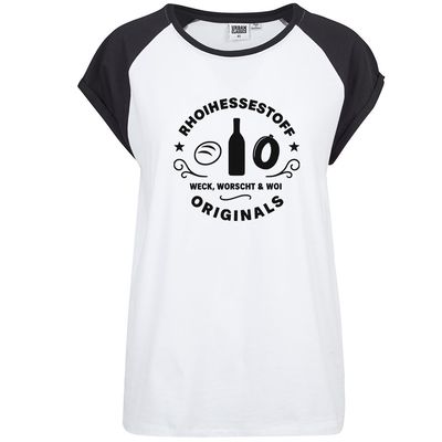 "Rhoihessestoff - Weck, Worscht & Woi" Contrast T-Shirt by Urban Classics (Damen)