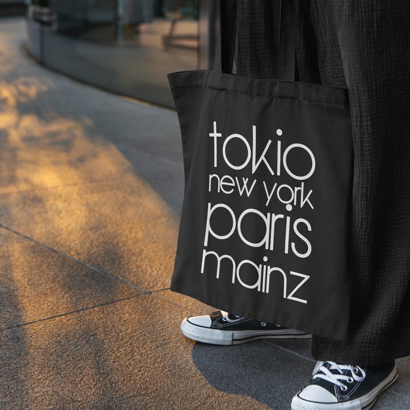 "Tokio, New York, Paris, Mainz" Jutebeutel