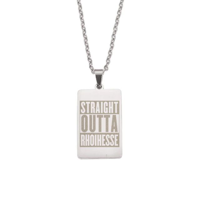 "Straight outta Rhoihesse" Halskette mit lasergraviertem Pendent aus Edelstahl (Rechteckform / Anhänger hochpoliert)