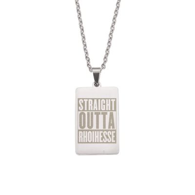 "Straight outta Rhoihesse" Halskette mit lasergraviertem Pendent aus Edelstahl (Rechteckform / Anhänger hochpoliert)