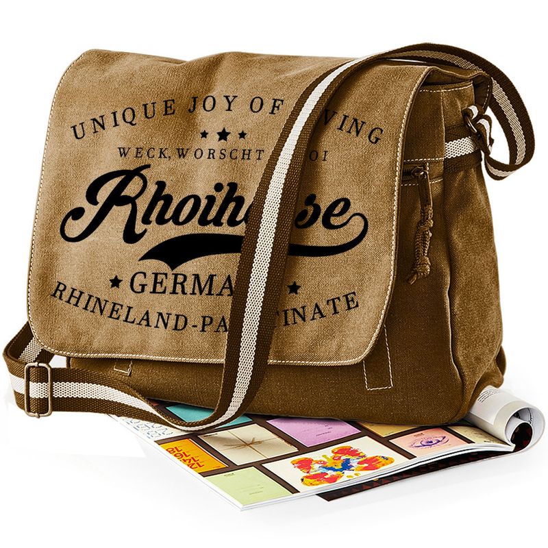 "Weck, Worscht & Woi - Rhoihesse!" Premium Messengertasche im Vintagelook