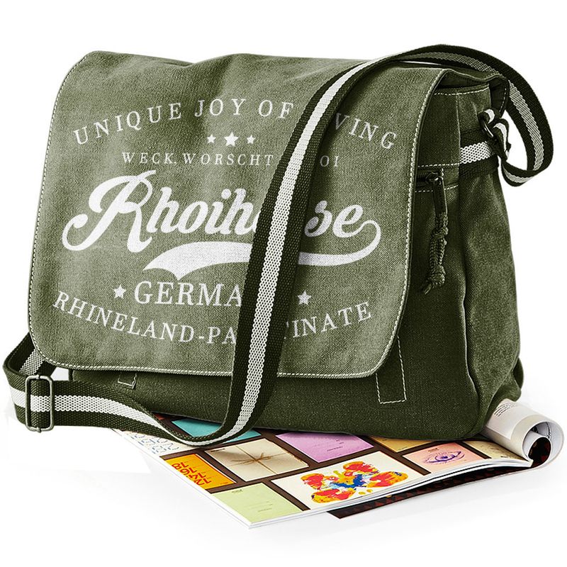"Weck, Worscht & Woi - Rhoihesse!" Premium Messengertasche im Vintagelook