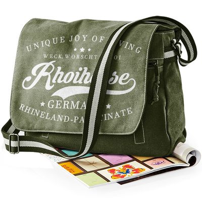 "Weck, Worscht & Woi - Rhoihesse!" Premium Messengertasche im Vintagelook