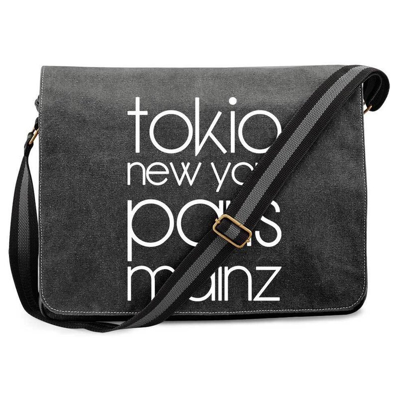 "Tokio, New York, Paris, Mainz" Premium Messengertasche im Vintagelook