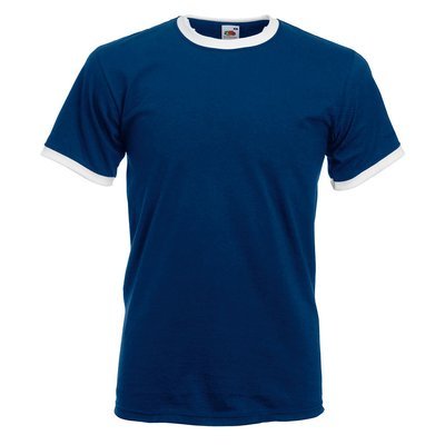 Ringer T-Shirt Rundhals (Herren, Farbe Navy)