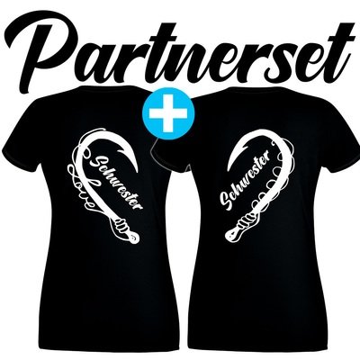 "Anglerin & Anglerin / Schwester & Schwester" T-Shirt Partnerset (Kindergröße 90 bis XXL)