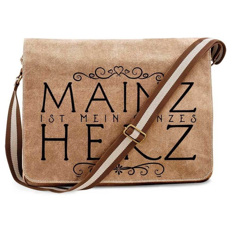 "Mainz ist mein ganzes Herz" Premium Messengertasche im Vintagelook