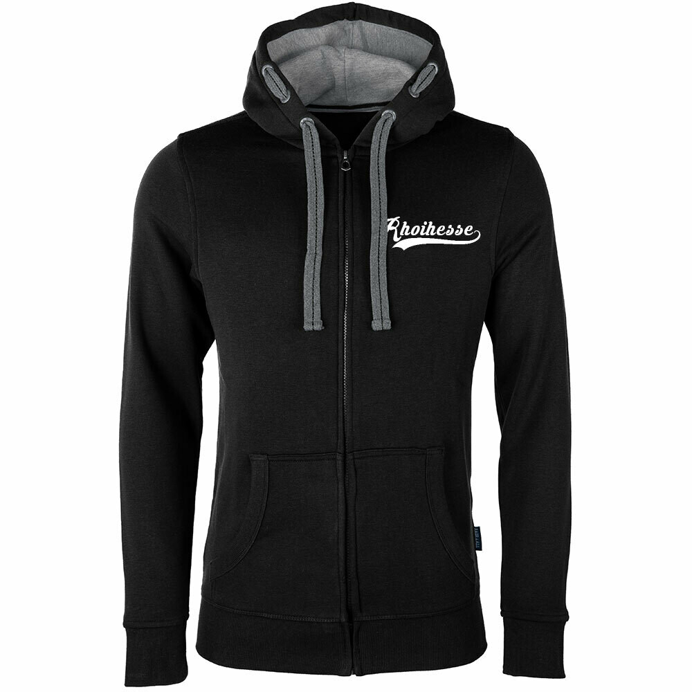 "Weck, Worscht & Woi - Rhoihesse!" Luxury Zip-Hoodie vorne mit Schweif (Unisex)