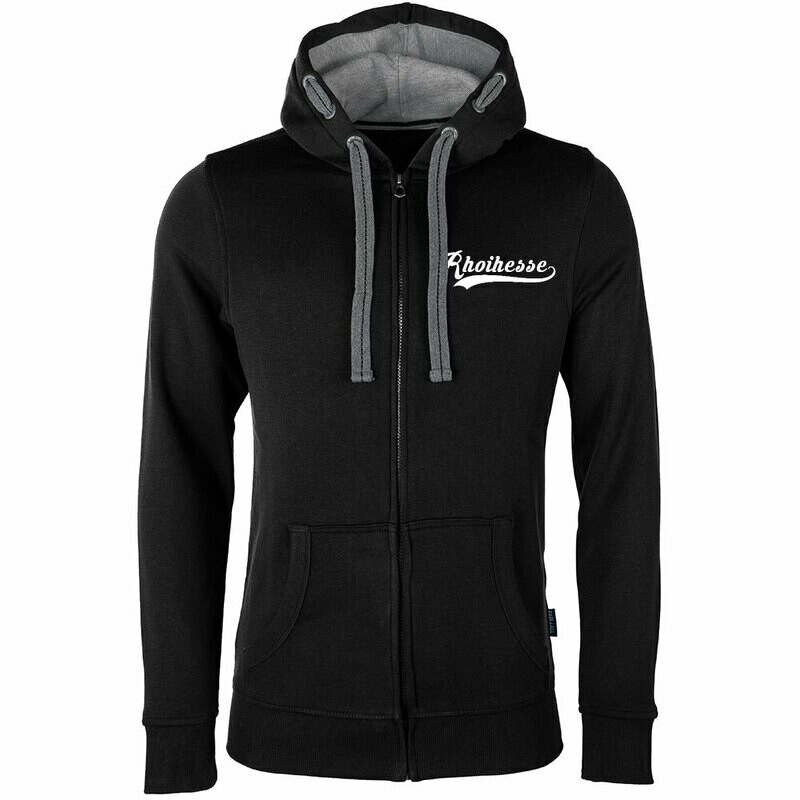 "Weck, Worscht & Woi - Rhoihesse!" Luxury Zip-Hoodie vorne mit Schweif (Unisex)
