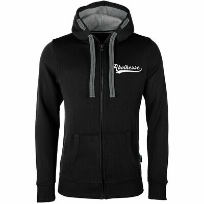 "Weck, Worscht & Woi - Rhoihesse!" Luxury Zip-Hoodie vorne mit Schweif (Unisex)