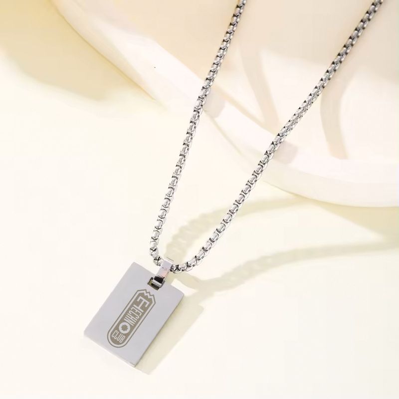 Technoclub Halskette, graviert, Rechteckform aus Edelstahl, hochpoliert
