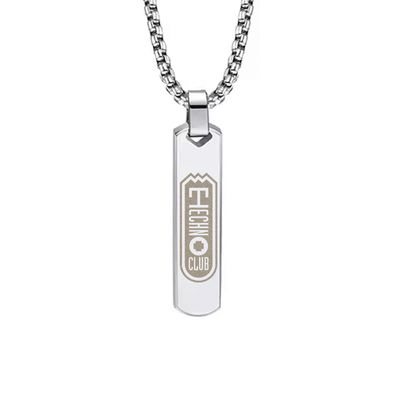 Technoclub Halskette, graviert, schwere Barrenform aus Edelstahl, hochpoliert