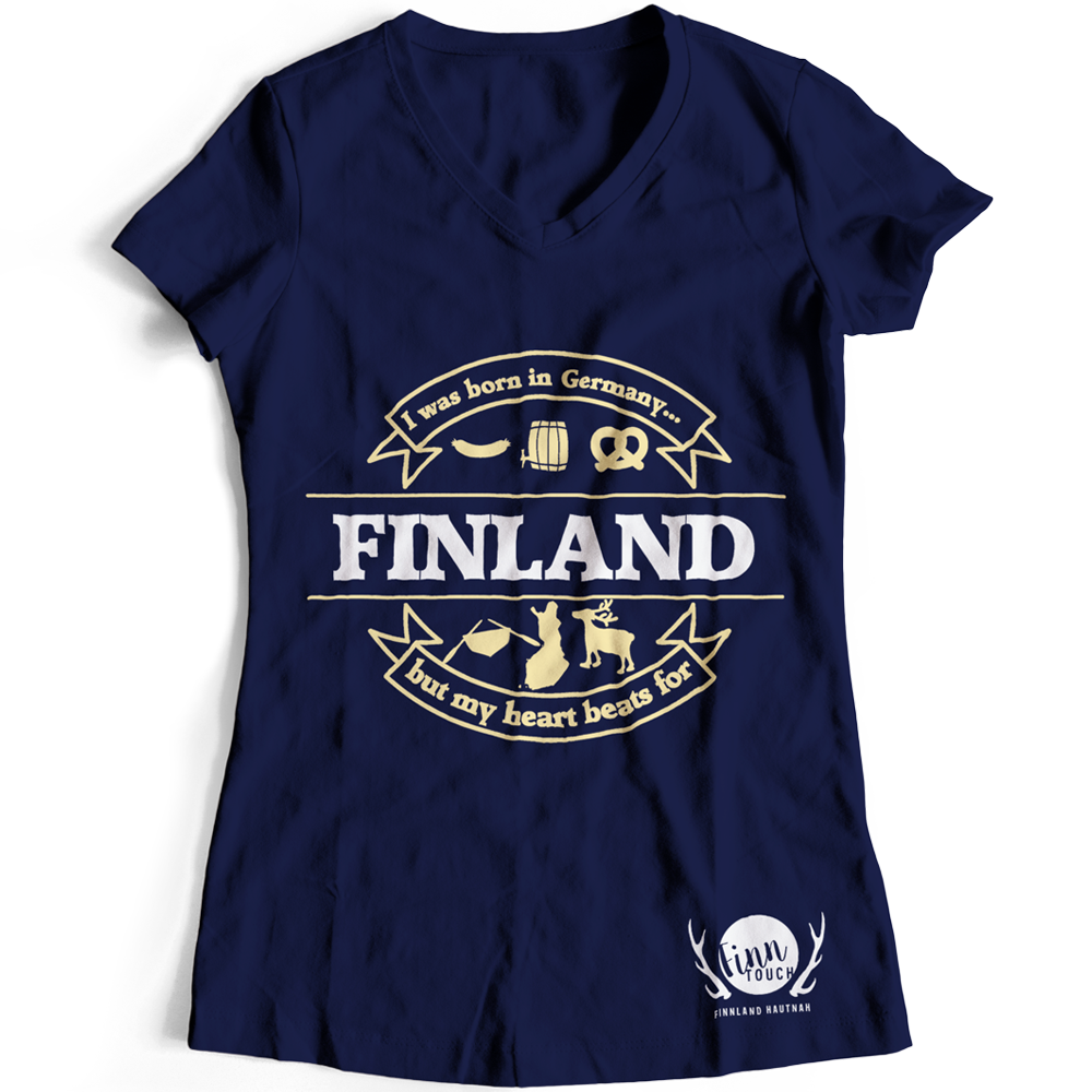 Girlieshirt "I was born in Germany, but my heart beats for Finland"