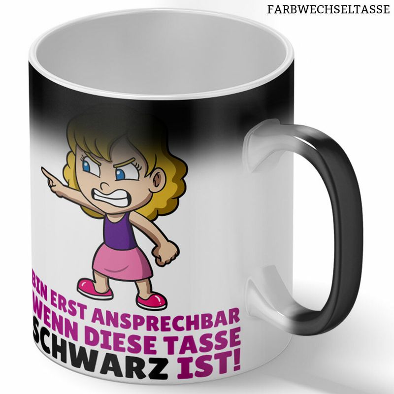 "Bin erst ansprechbar wenn diese Tasse Schwarz ist" Lustige Farbwechseltasse für Morgenmuffel