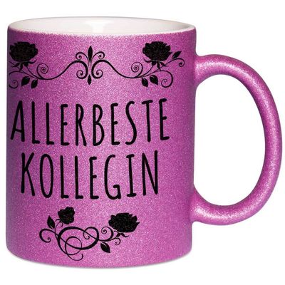 Allerbeste Kollegin Tasse mit Glitzereffekt (Glitzertasse)