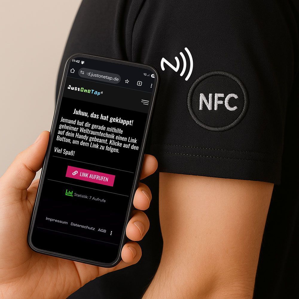 NFC-Patch zum Aufbügeln auf eigene Kleidung mit Link zu deiner Link-Sammlung und/oder vCard