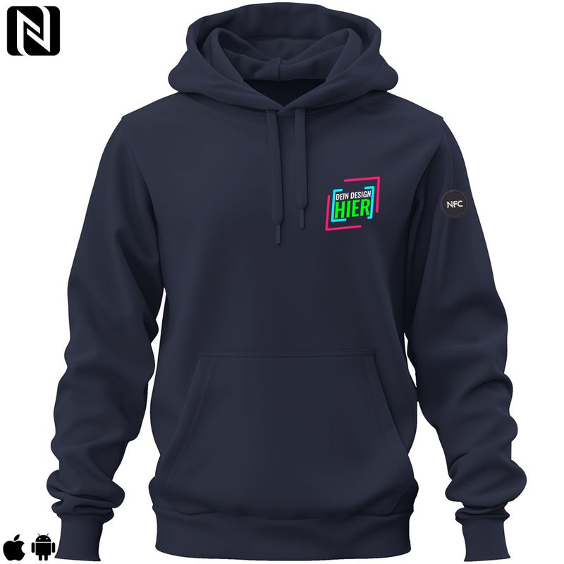 NFC-Hoodie mit eigenem Firmenlogo und besticktem NFC-Chip (Digitale Visitenkarte) | Unisex