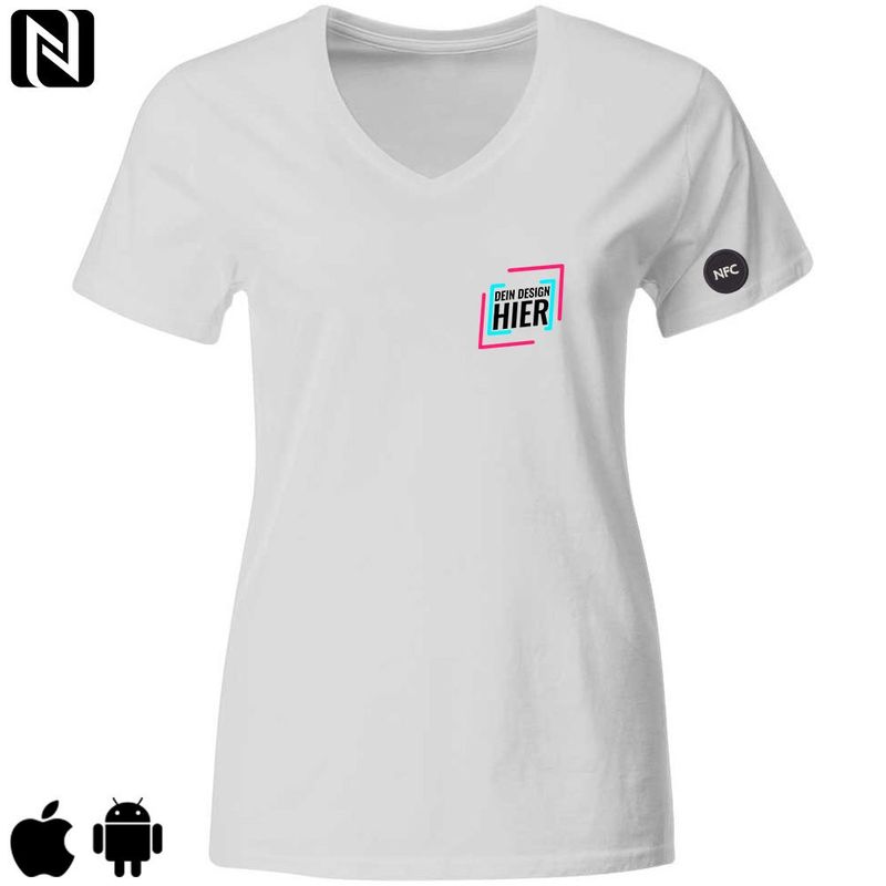 NFC T-Shirt mit eigenem Firmenlogo und besticktem NFC-Chip (Digitale Visitenkarte) | Damen
