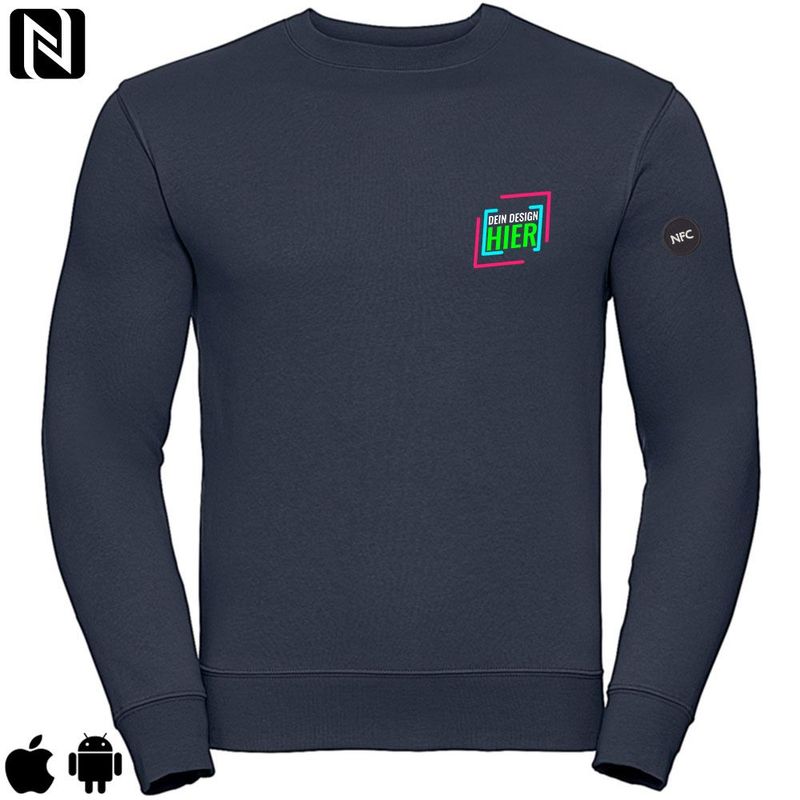 NFC-Sweatshirt mit eigenem Firmenlogo und besticktem NFC-Chip (Digitale Visitenkarte) | Unisex