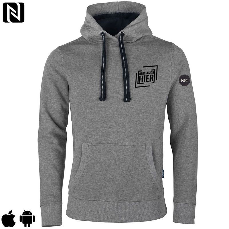 NFC Luxury-Hoodie mit eigenem Firmenlogo und besticktem NFC-Chip (Digitale Visitenkarte) | Unisex