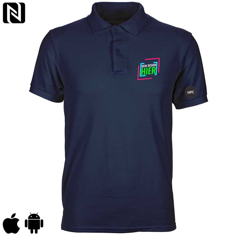 NFC-Poloshirt mit eigenem Firmenlogo und besticktem NFC-Chip (Digitale Visitenkarte) | Herren
